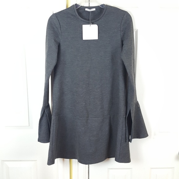 Zara Trafaluc Heathered Gray Bell Sleeves Dress S - Picture 1 of 7